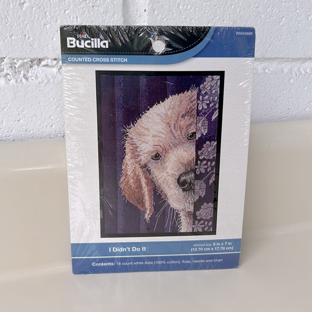 Bucilla 🐾 Counted Cross Stitch DIY Project New in Package “I Didn’t Do It" Art